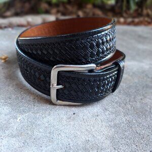 Don Hume Miami Okla Tooled Black Leather Belt 32 Unworn B109  Vintage